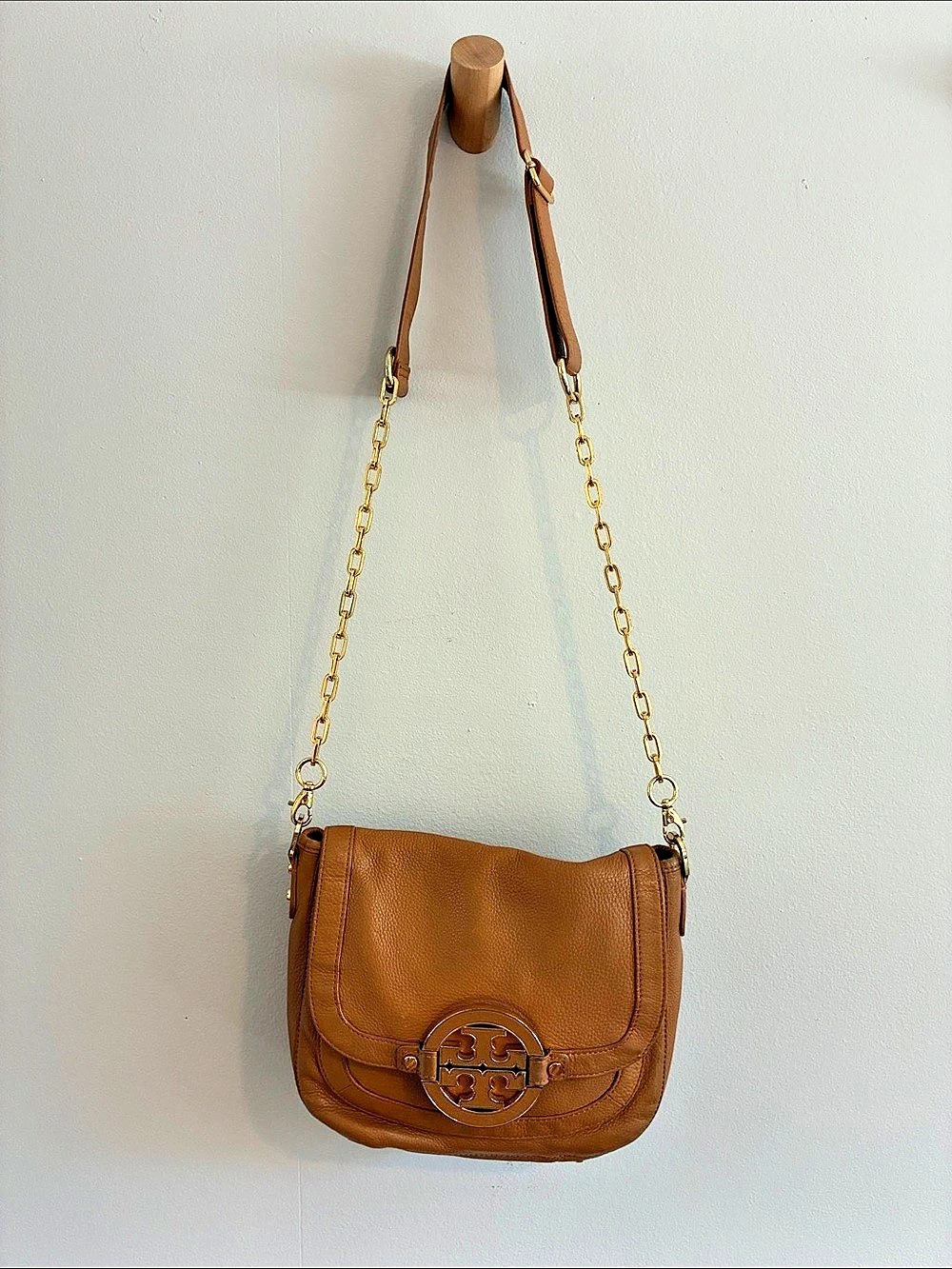 Tory Burch Bombe T Combo Crossbody Shoulder Bag Brown
